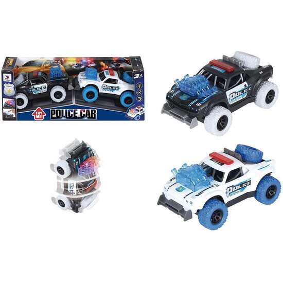 COCHE POLICIA FRICCIÓN EN PACK DE 2 UD., GIRO 360º, CON LUCES Y SONIDOS 16X10X8CM image 1