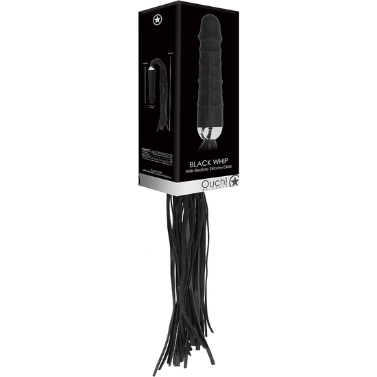WHIP WITH REALISTIC SILICONE DILDO - BLACK image 1