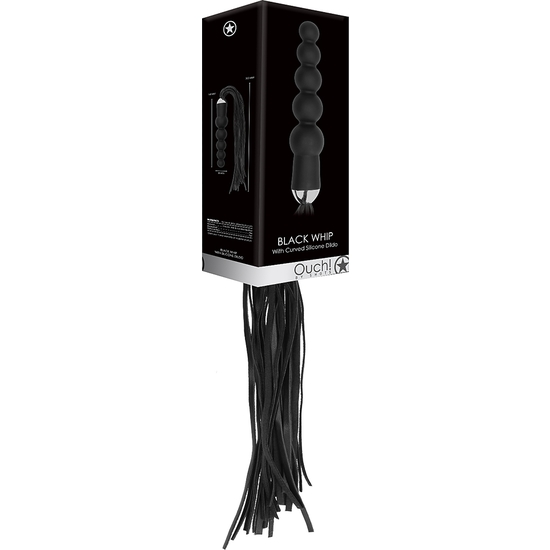 WHIP WITH CURVED SILICONE DILDO - BLACK  image 1