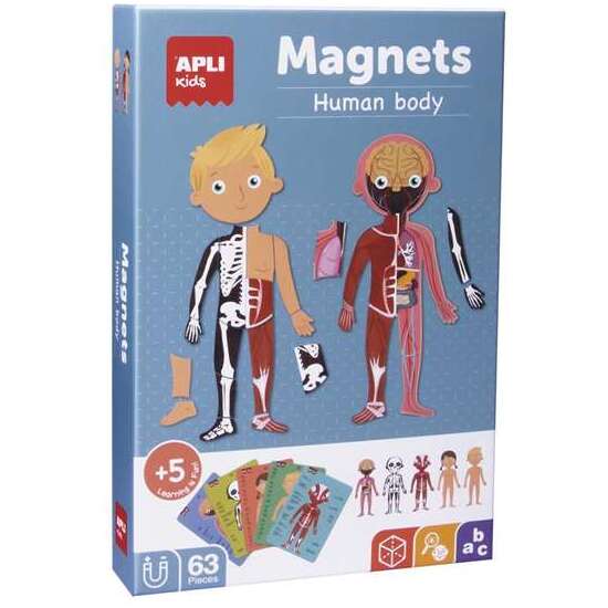 JUEGO MAGNÉTICO EL CUERPO HUMANO CON ESCENARIO IMANTADO DE 18X28 CM, 63 IMANES Y 15 FICHAS image 0