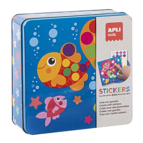 JUEGO DE PEGATINAS GOMETS OCÉANO CON 16 LÁMINAS Y 8 HOJAS DE GOMETS EN CAJA METÁLICA image 0