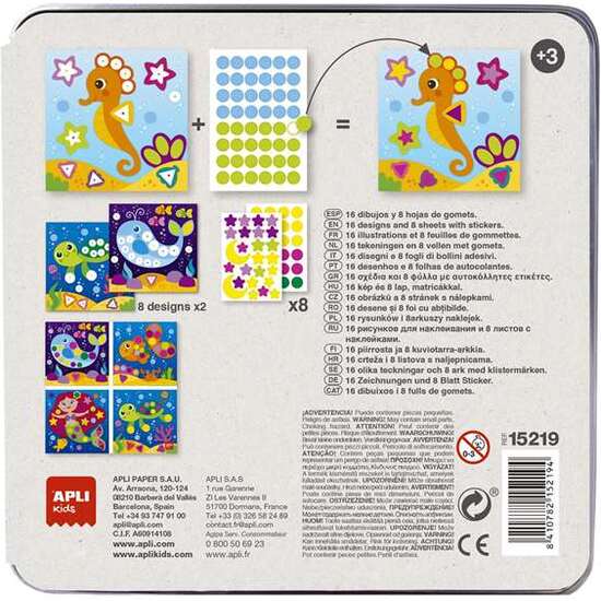 JUEGO DE PEGATINAS GOMETS OCÉANO CON 16 LÁMINAS Y 8 HOJAS DE GOMETS EN CAJA METÁLICA image 2