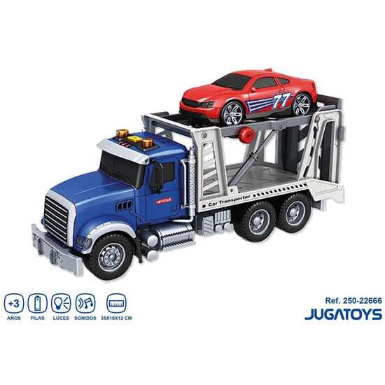 CAMION PORTACOCHE, INCLUYE COCHE, CON LUCES Y SONIDOS 38X14X21CM image 1