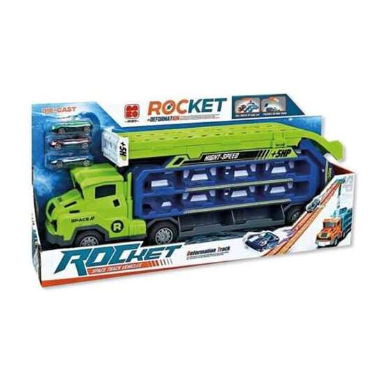 CAMION PORTACOCHES CONVERTIBLE EN PISTA CON 3 COCHES 50 CMS. image 0