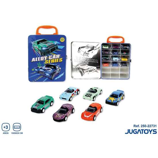SET DE 12 COCHES RETROFRICCION EN MALETIN DE METAL 15X9X20 CM image 1