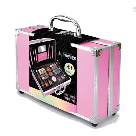 MALETIN METALICO MAQUILLAJE BON VOYAGE PINK (ROSA). INCLUYE 43 PIEZAS. 25.60X18.50X9.5 CM image 0