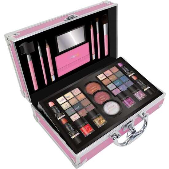 MALETIN METALICO MAQUILLAJE BON VOYAGE PINK (ROSA). INCLUYE 43 PIEZAS. 25.60X18.50X9.5 CM image 1