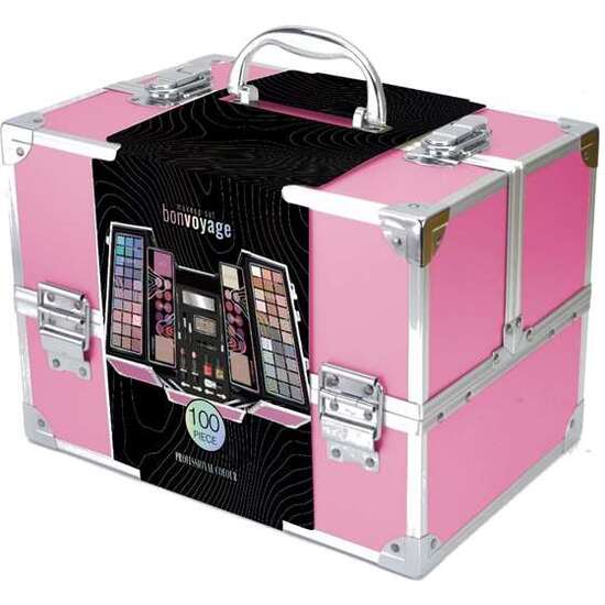 MALETIN METALICO MAQUILLAJE PROFESSIONAL COLOR PINK (ROSA) INCLUYE 100 PIEZAS. 30.40X23.40X20.60 CM image 0