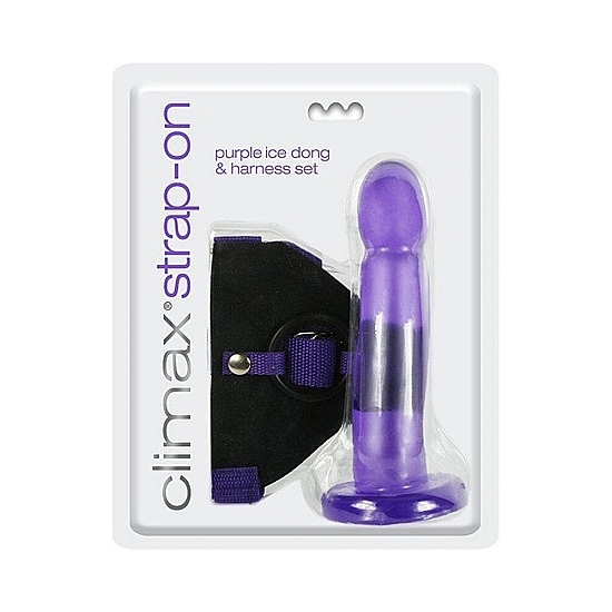 CLIMAX STRAP-ON ICE DONG AND HARNESS SET PURPLE image 1