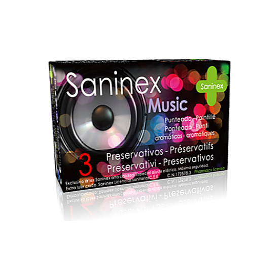 SANINEX CONDOMS 3 UDS MUSIC PUNTEADO - DOTTED image 0
