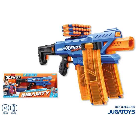 PISTOLA X-SHOT INSANITY CLIP MOTORIZADA CON 3 CARGADORES Y 72 DARDOS 80 X 40 CM image 1