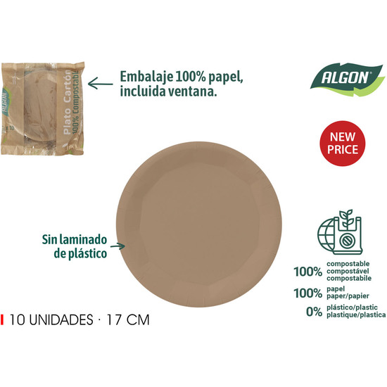 SET-10 PLATO RED.CARTON KRAFT 17CM ALGON image 0