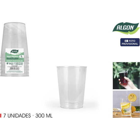 SET-7 VASOS PLASTICO TRANSPAR.300ML ALGON image 1