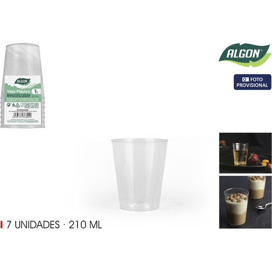 SET-7 VASOS PLASTICO TRANSPAR.210ML ALGON image 1