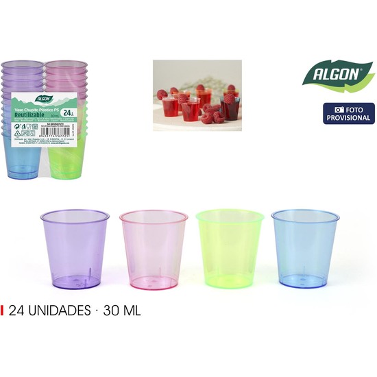 SET-24 VASO CHUPITO PS 30ML COLORES ALGON image 1