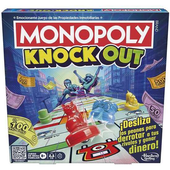 JUEGO MONOPOLY KNOCKOUT. DESLIZA LOS PEONES PARA DERROTAR A TUS RIVALES Y GANAR DINERO. image 0
