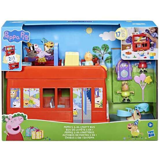 AUTOBÚS DE FIESTAS 2 EN 1 PEPPA PIG CON 16 ACCESORIOS. INCLUYE 3 PERSONAJES. 13,5X34,6X45,7 CM image 0