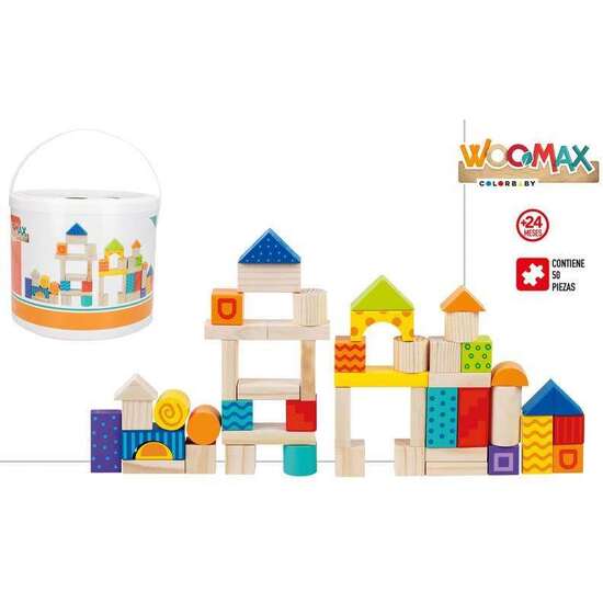 JUEGO BLOQUES MADERA WOOMAX 50 PIEZAS. image 0