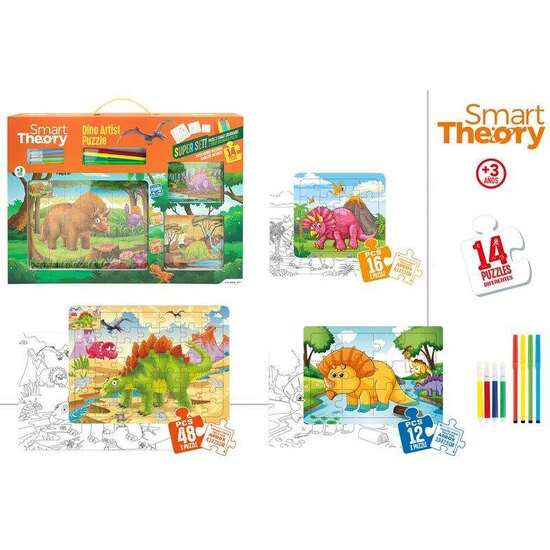 PUZZLE DINOSAURIO SMART THEORY 14 PUZZLES DIFERENTES INCLUYE ROTULADORES DE COLORES. image 0