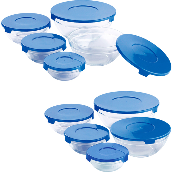 SET 10 TUPPERWARE EN VIDRIO TAPA AZUL: 150, 200, 350, 500 Y 900ML image 0