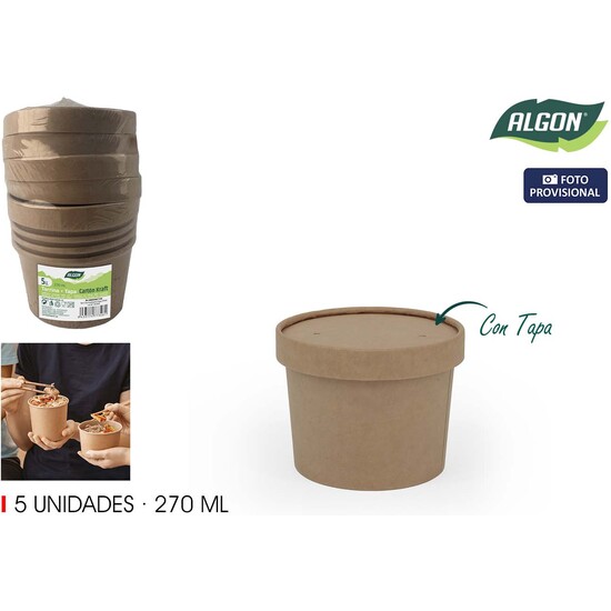 SET-5 TARRINA KRAFT C/TAPA 270ML ALGON image 1