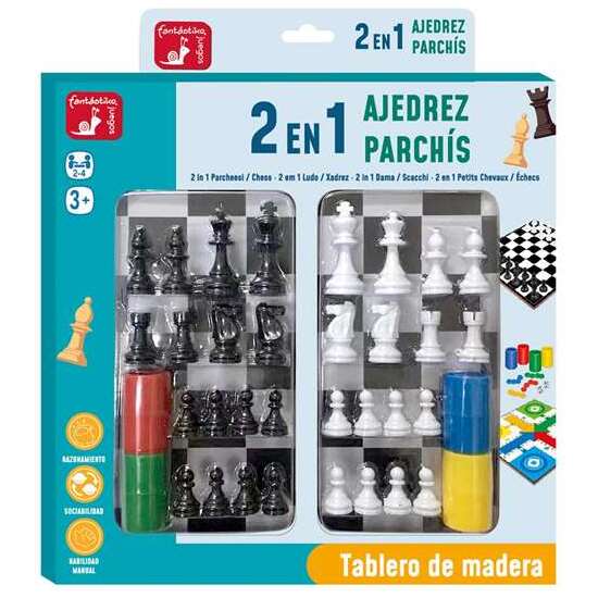 JUEGO PARCHÍS Y AJEDREZ DE MADERA 30X30 CM image 0