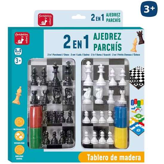 JUEGO PARCHÍS Y AJEDREZ DE MADERA 30X30 CM image 1