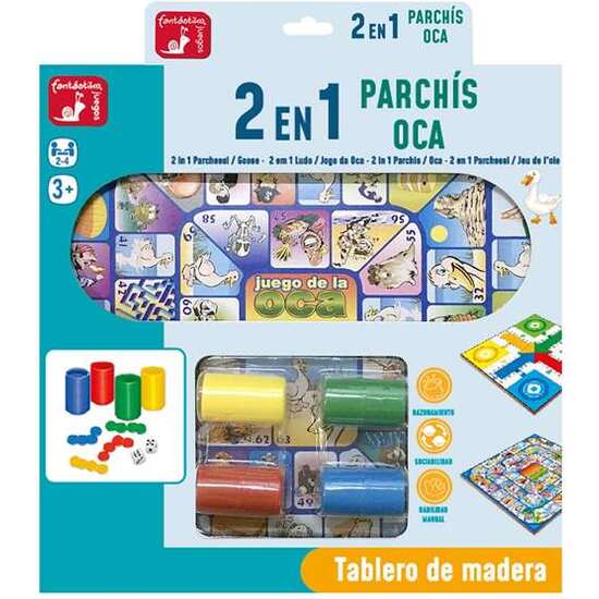 JUEGO PARCHÍS Y OCA DE MADERA 30X30 CM image 0