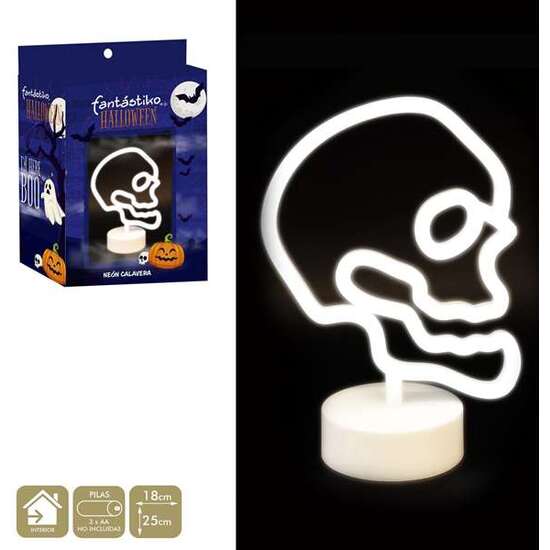 CALAVERA CON SOPORTE Y LUZ NEON 18X25 CM image 2