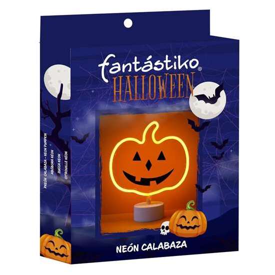 CALABAZA CON SOPORTE Y LUZ NEON 26,5X22,8 CM image 0