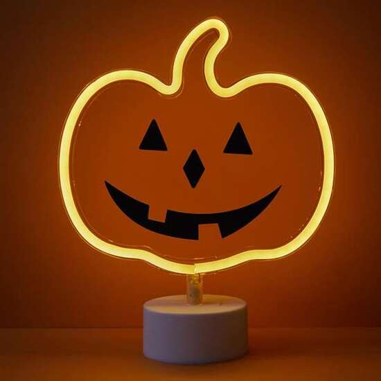 CALABAZA CON SOPORTE Y LUZ NEON 26,5X22,8 CM image 1