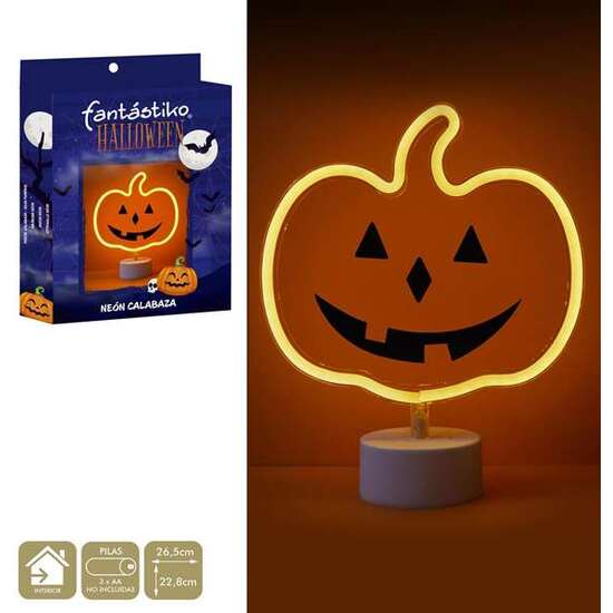 CALABAZA CON SOPORTE Y LUZ NEON 26,5X22,8 CM image 2