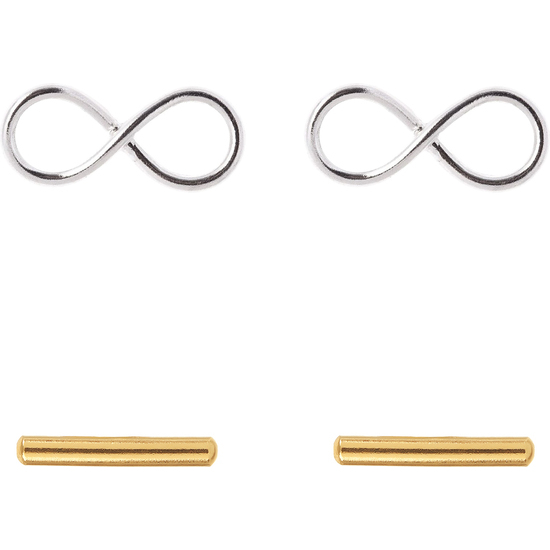 2 PARES DE PENDIENTES. PALITO DORADO E INFINITO COLOR PLATA image 0