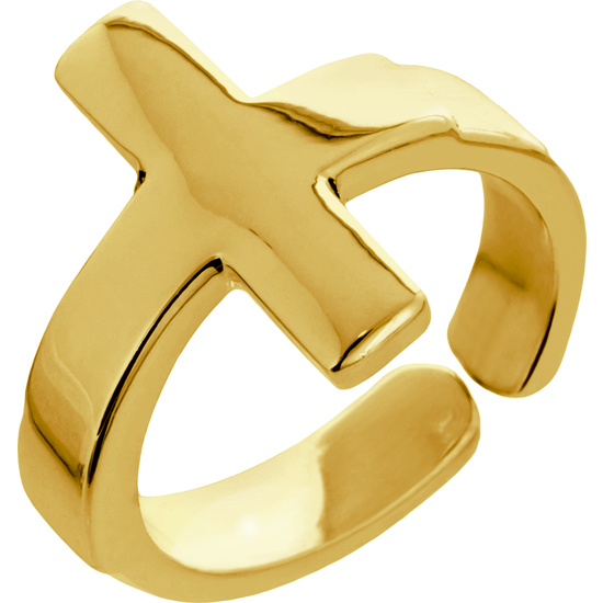 ANILLO AJUSTABLE CRUZ BAÑO DE ORO AMARILLO image 0