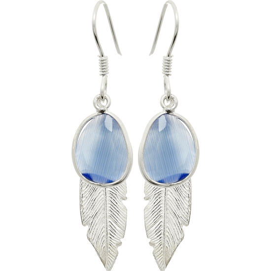 PENDIENTES PLUMA CON PIEDRA AZUL COLOR PLATA image 0