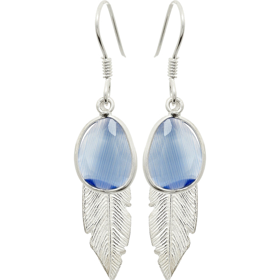 PENDIENTES PLUMA CON PIEDRA AZUL COLOR PLATA image 0