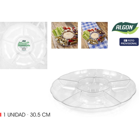 BANDEJA PS 6DEPT.TRANSP.RED.30.5CM ALGON image 1