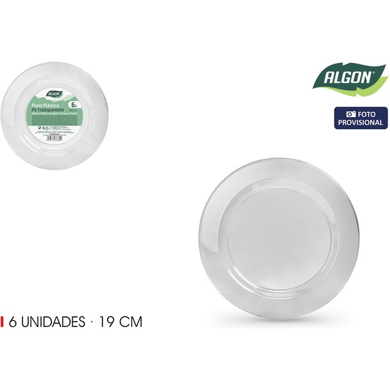 SET-6 PLATO PS TRANSPARENTE 19CM ALGON image 1