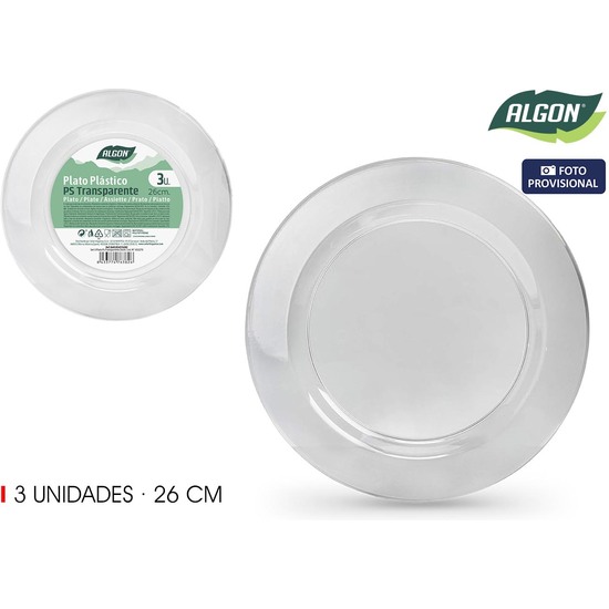 SET-3 PLATO PS TRANSPARENTE 26CM ALGON image 1