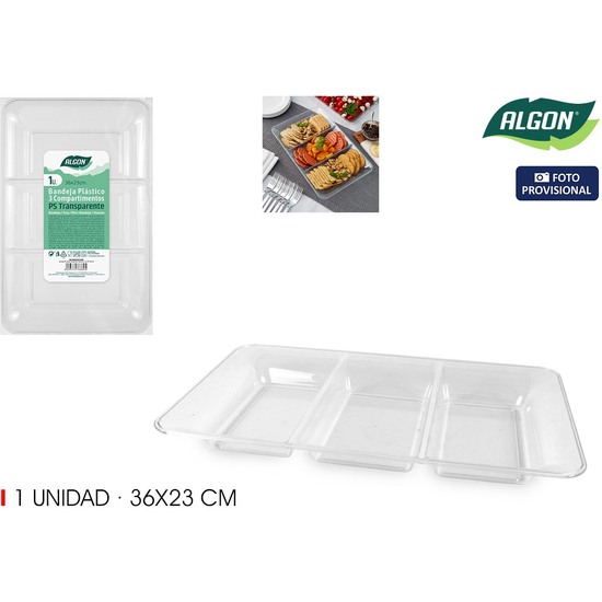 BANDEJA PS 3DEPT.TRANSP.RECT.36X23C ALGON image 1