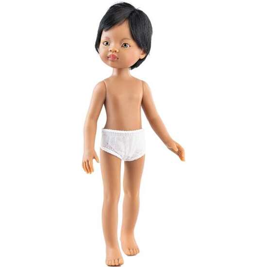 MUÑECA SIN ROPA BALBINO NIÑO LATINO  CON PELO CORTO NEGRO Y RAYA AL LADO, OJOS GRISES 32 CM image 0