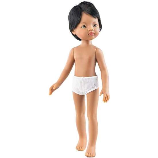 MUÑECA SIN ROPA BALBINO NIÑO LATINO  CON PELO CORTO NEGRO Y RAYA AL LADO, OJOS GRISES 32 CM image 1