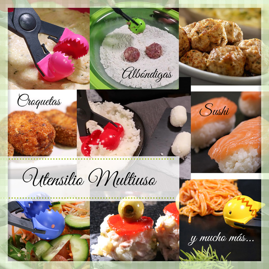 UTENSILIO MULTIUSO CON 4 MOLDES INTERCAMBIABLES , PARA CROQUETAS, ALBÓNDIGAS, BOLAS, SUSHI, EN COLOR VERDE DE PLÁSTICO - LA CROQUETERA: PATENTADO Y FA image 4
