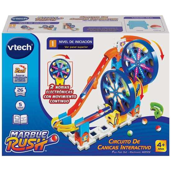 CIRCUITO DE CANICAS INTERACTIVO CON 2 NORIAS ELECTRÓNICA MARBLE RUSH FUN FAIR SET ELECTRONIC M200E.25 PIEZAS Y 5 CANICAS. 32X45X24 CM image 0