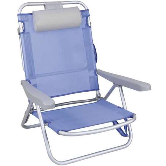 SILLA PLAYA ALUMINIO MULTIPOSICION AZUL CON REPOSACABEZAS 25 CM., ALMOHADILLA Y REPOSABRAZOS GRIS,  80X65X45CM, 25 CM ALTURA ASIENTO image 5
