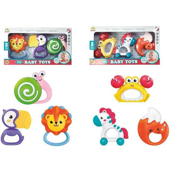 MORDEDORES ANIMALES, LORO, LEÓN, CARACOL Y CEBRA, CANGREJO, ZORRO 10CM PACK CON 3 PIEZAS. - MODELOS SURTIDOS image 0