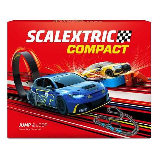 PISTA SCALEXTRIC JUMP & LOOP. INCLUYE COCHES CON LUZ,MANDO CON TURBO ,VALLAS,PUENTE,RAMPA Y LOOPING 6,66M DE PISTA 156X123 CM image 0