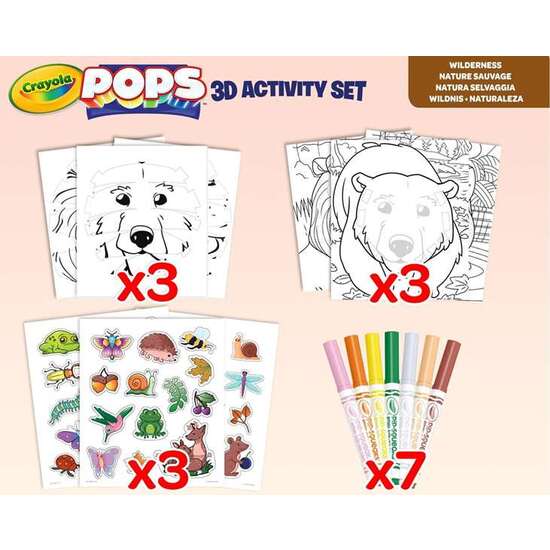 SET ACTIVIDADES 3D COLOR POPS WILDERNESS  CON 3 FONDOS, 3 HOJAS 3D, 7 ROTULADORES, 3 HOJAS ADHESIVAS Y CINTA ADHESIVA. 29X22X2,6 CM image 3