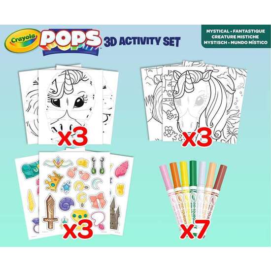 ACTIVIDADES 3D COLOR POPS MYSTICA SETL CON 3 FONDOS ,3 HOJAS 3D, 7 ROTULADORES,3 HOJAS ADHESIVAS Y CNTA ADHESIVA. 29X22X2.6 CM image 3