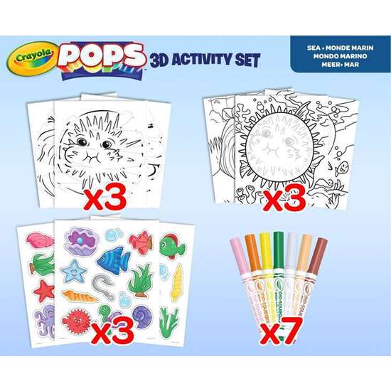 ACTIVIDADES 3D COLOR POPS SEA SET CON 3 FONDOS, 3 HOJAS 3D, 7 ROTULADORES, 3 HOJAS ADHESIVAS Y CINTA ADHESIVA. 29X22X2,6 CM image 3